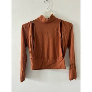 ASTR Top Women's Large Brown Western Festival Boho Attached Shrug Hippie 70s